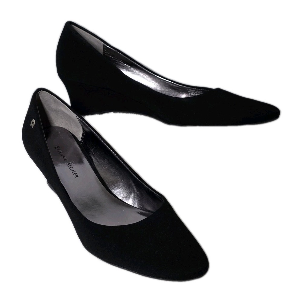 Etienne Aigner E- Wanda Black Suede Wedge Heel Shoes Size 6 M